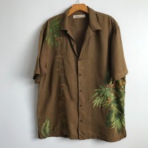 Tommy Bahama L Shirt Brown Silk Button Hawaiian Floral Embroidered Short Sleeve - £26.09 GBP