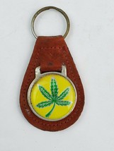 Vintage Marijuana Mary Jane Pot Leaf Logo Leather Keychain KeyRing FOB Tab Brown - £8.19 GBP