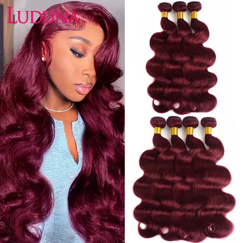 Luduna Human Hair Bundles 99j Malaysian Body Wave Bundles 1/3/4 PCS Bundle Deals - £47.12 GBP+