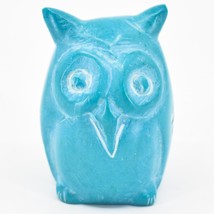 Hand Carved Kisii Soapstone Mini Miniature Aqua Blue Owl Figurine Made in Kenya - £11.03 GBP