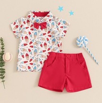 NEW 4th of July Popsicle Ice Cream Boys Short Sleeve Button Shirt Shorts Outfit - £9.58 GBP