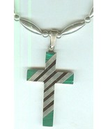 Adjustable Malachite and Onyx Inlay Cross Pendant Necklace Lots of Sterling - €142,31 EUR