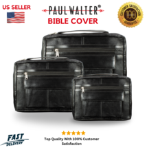 Black Genuine Leather Bible Organizer Book Cover Large Carrying Bag Zipp... - $23.75