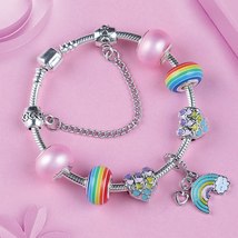 Leabyl Cute Rainbow Heart Moon Pendant Charm Bracelet Colorful Crystal DIY Bead  - £16.53 GBP