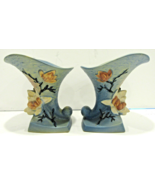 Mirrored Pair of Vintage Roseville Pottery Magnolia #184-6 Blue Cornucop... - $137.61