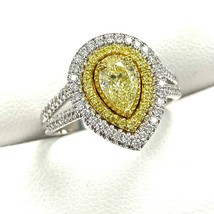 GIA Certified 1.21 CT Pear Light Yellow Diamond Engagement Ring 18k Gold - £3,425.77 GBP