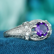 Natural Amethyst and Pearl Vintage Style Carved Ring in Silver925 - £265.06 GBP
