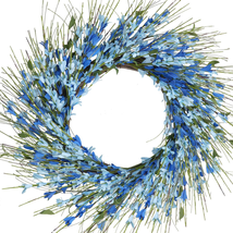 Blue Wreath 24&quot; for Front Door Artificial Forsythia Flowers Wreath on Grapevine - £38.45 GBP