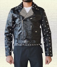 Stylish Metal Studs Biker Fashion Handmade Black Leather Jacket Mens Wide Studs - £133.21 GBP