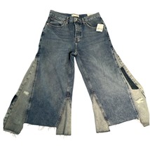 We The Free Wide Leg Jeans Distressed Raw Hem Split Leg Blue Denim Size 26 - $89.99