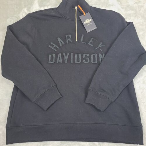Harley Davidson Black Pullover with half zipper Size Medium Jacket Embroidered