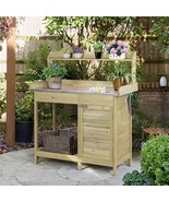 Potting Bench Fir Wood Metal Table Top Gardening Storage Cabinet Drawer ... - £187.63 GBP