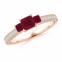 ANGARA Aeon Vintage Style Square Ruby Three Stone Engagement Ring with Milgrain - £744.79 GBP