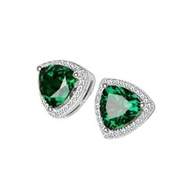 1.10 Ct Trillion Cut Simulated Emerald Halo Stud Earrings 14K Gold Plated Silver - £55.07 GBP