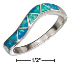 Sterling Silver Synthetic Blue Opal Inverted Triangles Wave Ring - £96.21 GBP