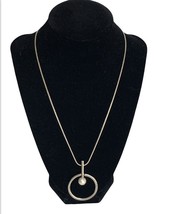 Silver Tone Pendant Necklace Open Circle With Faux Pearl - $6.92