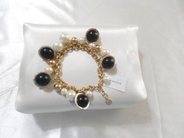 Charter Club 7&quot; Gold Tone Black Beaded Simulated Pearl Bracelet D122 - £12.58 GBP