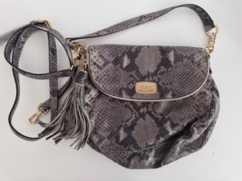 Michael Kors Snake Embossed Leather Saddle Bag with Gold Hardware Tassel... - $69.29