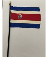 New Costa Rica Mini Desk Flag - Black Wood Stick Gold Top 4” X 6” - $6.78 CAD