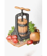  Vintage Homco Metal Wall Plaque Wine Barrel Fruit Jug Grinder   - £23.56 GBP