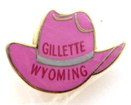 Gillette Wyoming Pink Western Cowboy Cowgirl Hat Gold Tone Enamel Pin Souvenir - $12.99