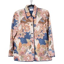 Alfred Dunner Quilted Silk Jacket 8 Womens Floral Blue Pink Buttons Ligh... - $25.60