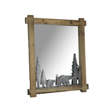 26 Inch Black Bears Wood And Metal Wall Mirror Decorative Forest Bathroom Decor - £95.76 GBP