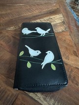 LAVISHY Bird Embroidered Vegan Bi-fold Checkbook Wallet Black - £11.94 GBP