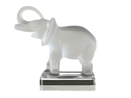 Lalique Crystal France Signed  Tall Frosted Elephant Paperweight Figurine - $246.51