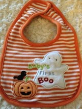 Child Of Mine Baby&#39;s First Boo Orange White Stripe Halloween Pumpkin Ghost Bib - £4.29 GBP