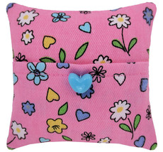 Tooth Fairy Pillow, Pink, Heart &amp; Flower Print Fabric, Aqua Heart Trim f... - £3.95 GBP