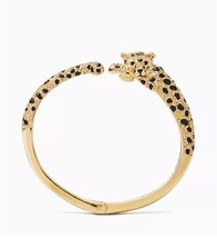 KATE SPADE 12K Gold Plated Run Wild Cheetah Open Hinge Cuff Bracelet KS Dust Bag - £71.58 GBP