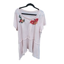 Lane Bryant Blouse 22/24 Womens Plus Size Short Sleeve Pullover Pink Embroidered - £16.22 GBP