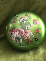 Green M&amp;M&#39;s Christmas 6 inch Round Tin MINT Sealed - £12.85 GBP