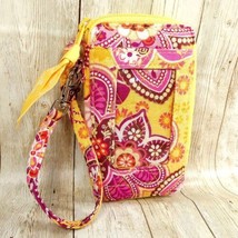 Vera Bradley Bali Gold Pink Yellow Floral Wristlet Clutch ID Wallet EUC - £13.41 GBP