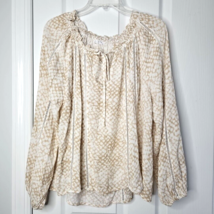 Calista Ruffle Neck Tunic Top Size L Womens Tan Dotted Gauzy - £14.39 GBP