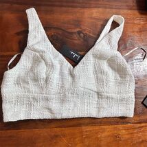 Lulus Women's Ivory Tweed Crop Top Blouse Size S V-Neck - $21.88