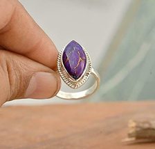 925Sterling Silver Certified Handmade Purple Turquoise Stone ChristmasRing13 - £22.83 GBP