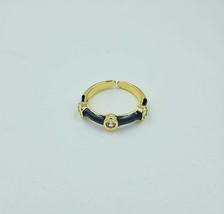 Black Enamel With Moissanite Gemstone Ring 925 Sterling Silver 24k Gold Plated F - $80.00