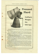 1902 Postum Antique Print Ad Coffee&#39;s Weight On Old Age Woman Giant Coffee Pot - £11.45 GBP