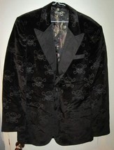 Edward Dada Hollywood Black Goth Skulls Tuxedo Style Black Velvet Jacket Sz M - £137.61 GBP