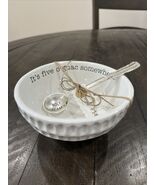 Mudpie Guacamole Dip Cup Set White Ceramic Bowl with Metal Spoon- NEW (U5) - $367.33 MXN