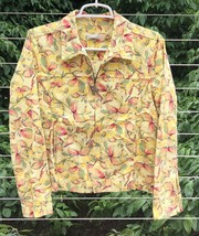 Christopher Banks Jacket Coat Sz S Brushed Yellow Floral Zip Front Pockets Leave - £8.55 GBP