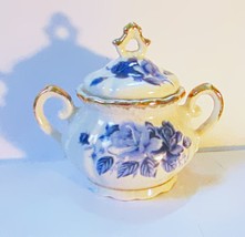 Sugar Bowl Blue Rose Pattern Porcelain - £7.15 GBP