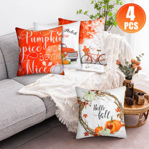 4Pcs Cushion Covers Fall Autumn Pumpkin Throw Pillow Case Home Sofa Decor 18x18&quot; - £14.33 GBP