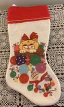 Cat Christmas Stocking 16 In Red White Felt Yellow Kitten Santa Bow Ornaments - £10.16 GBP