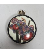Vintage Cloisonne Pendant 1.25 Inch Floral w/ Black Trim - $29.00