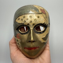 Vintage Venetian Bronze Enamel Mask Wall Decor | Hand Painted Masquerade... - $165.00