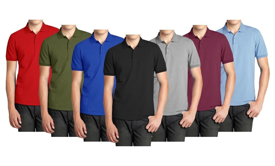 5-Pack Mens Short Sleeve Slim Fit Pique Polos Summer Sports Lounge Colors NEW