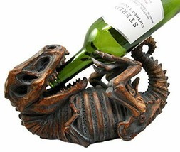 Ebros Dinosaur T-Rex Skeleton Rusted Fossil 11.5&quot; Long Wine Bottle Holder Caddy - £24.71 GBP